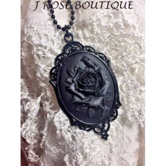 Anniversary gift birthday mom Black Morbid Rose Cameo Necklace Gothic Victorian - Picture 1 of 9